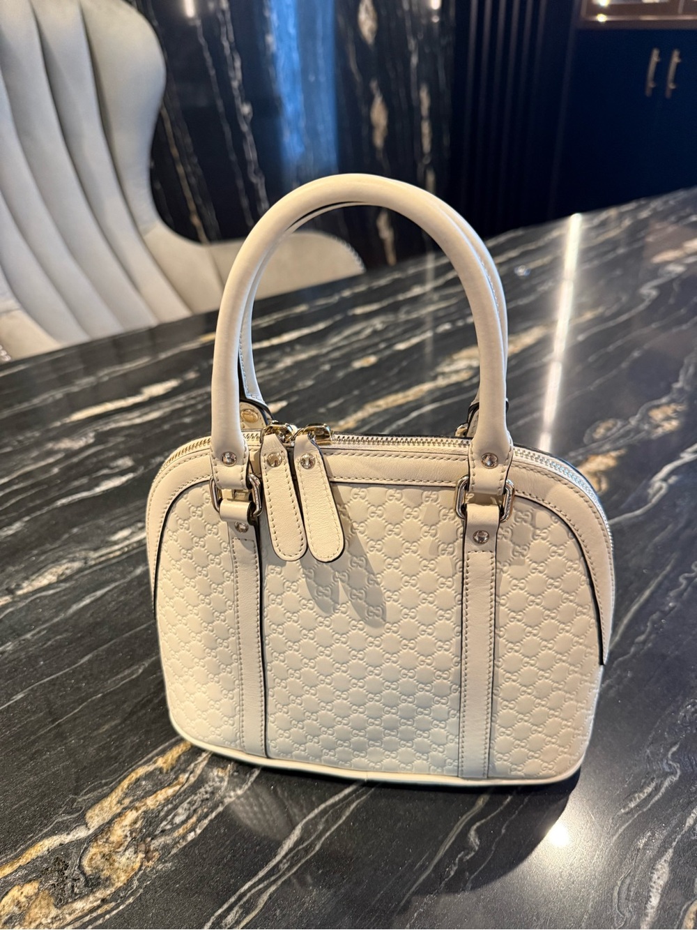 Gucci Dome Cream Embossed Top-Handle Women's Bag
